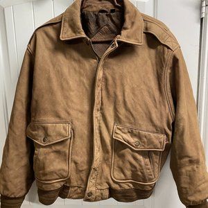 roundtree & yorke brown leather bomber jacket  size L pre owned